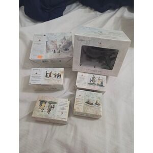 Dept 56 Seasons Bay Village Lot Wedding Skating Sunday Morning Fun Snow Trees ×5